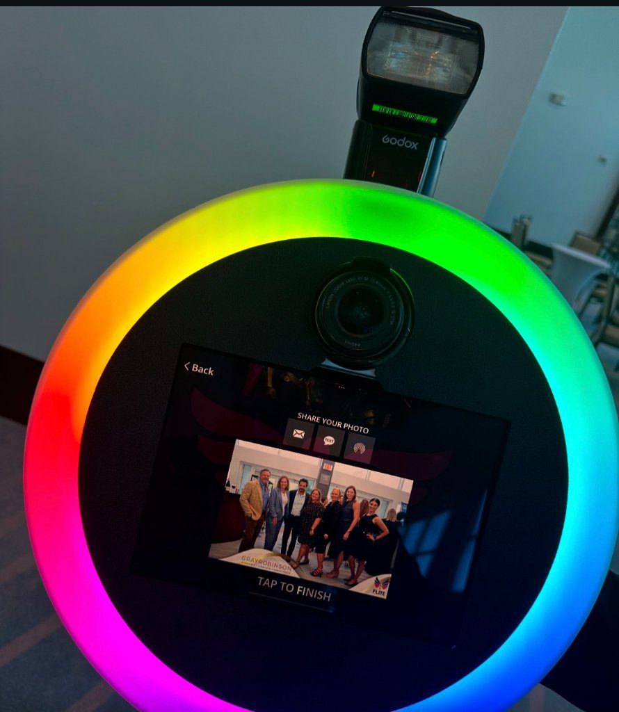 Close-up of the roaming booth's ring light and touchscreen